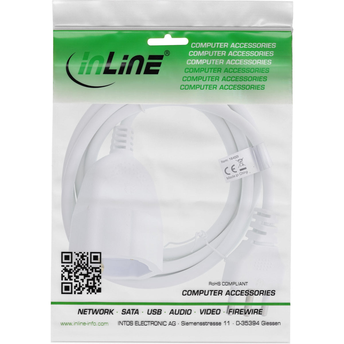 Inline® Power Extensión Italy Plug L / Socket F, White, 10m