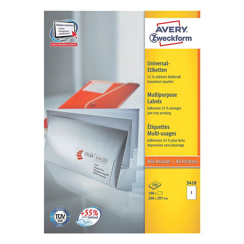 Avery Zweckform Etiquetas 3418 Blanco 200,0 X 297,0 Mm