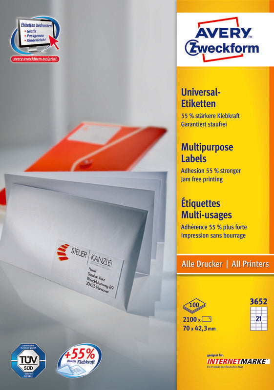 EAN 4004182036525 - Avery 3652Z etiqueta autoadhesiva Rectángulo Blanco 2100 pieza(s) imagen 1