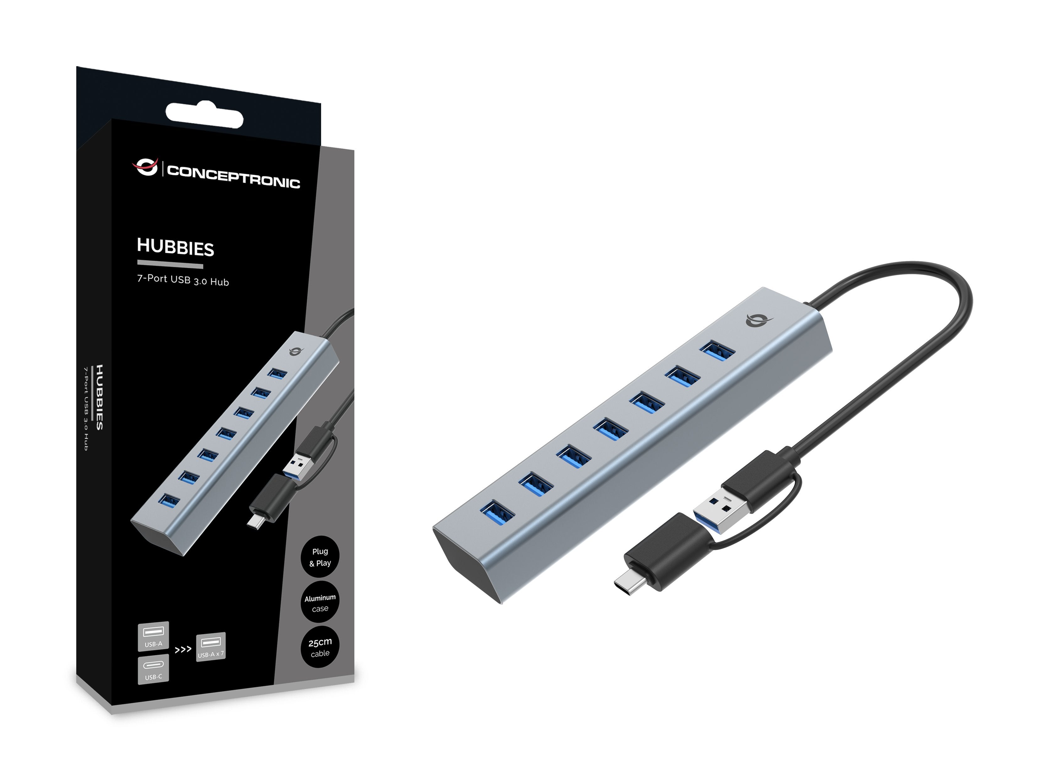Conceptronic Usb-Hub 7-Port 3.0 C->7x3.0 +Typc 5gbps M.Nz Gr