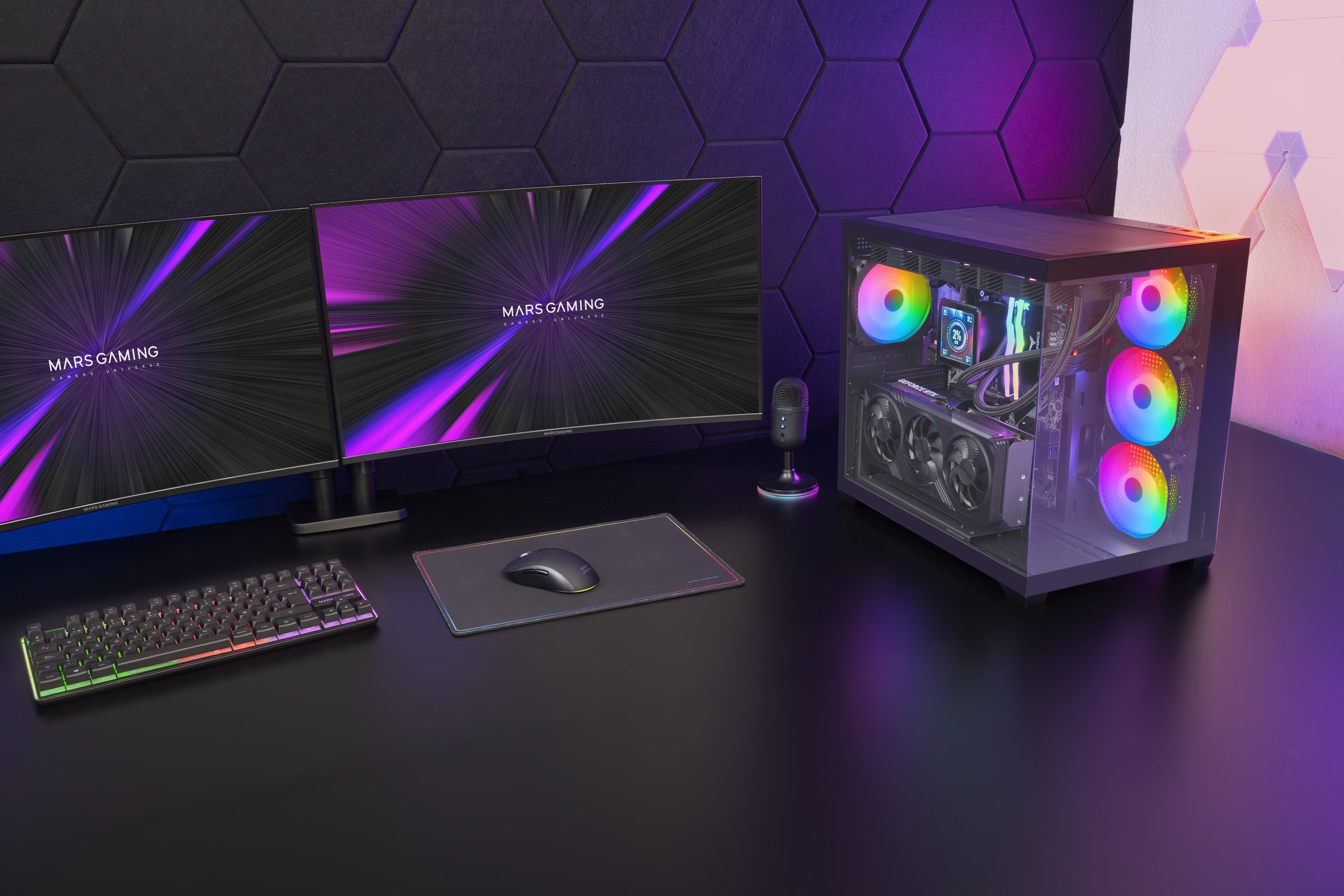 Caja Pc Atx Mars Gaming Mcv5 Cristal Templado Panoramico Argb Gpu 416mm Negra