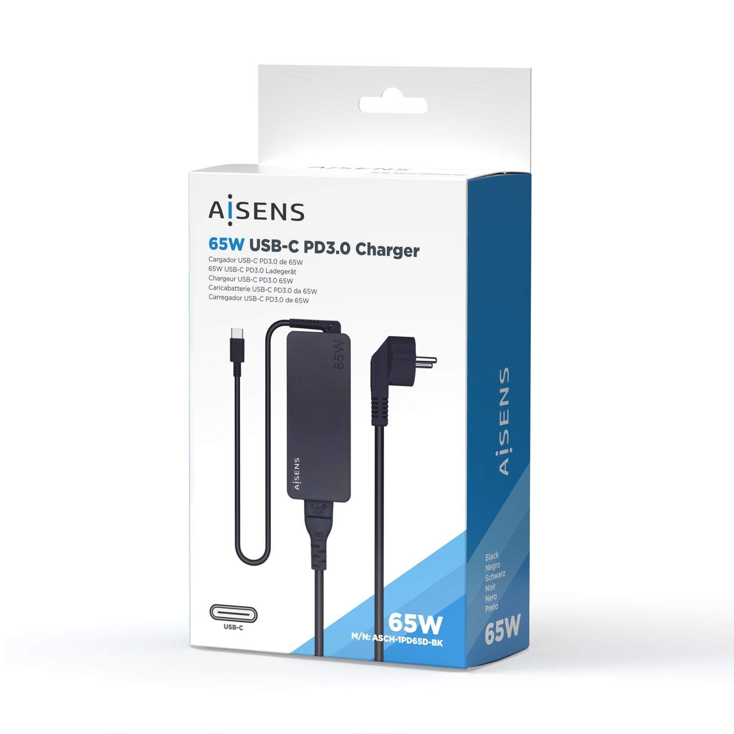 Aisens Cargador 65w Pd3.0 1xusb-C 1.8m - Negro