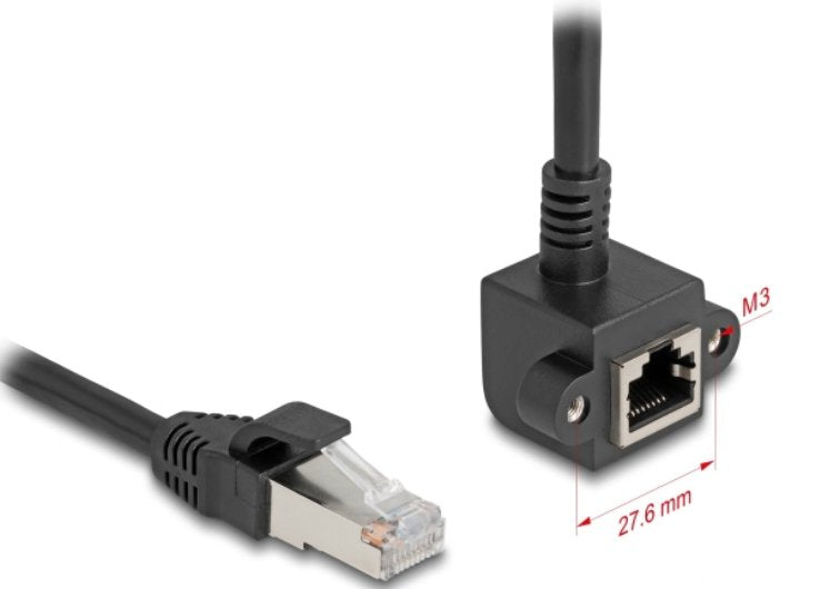 Netzwerk Verlängerungscable Rj45 Stecker Zu Rj45 Buchse 90° Gewinkelt Cat.6 F Utp 3 M Schwarz