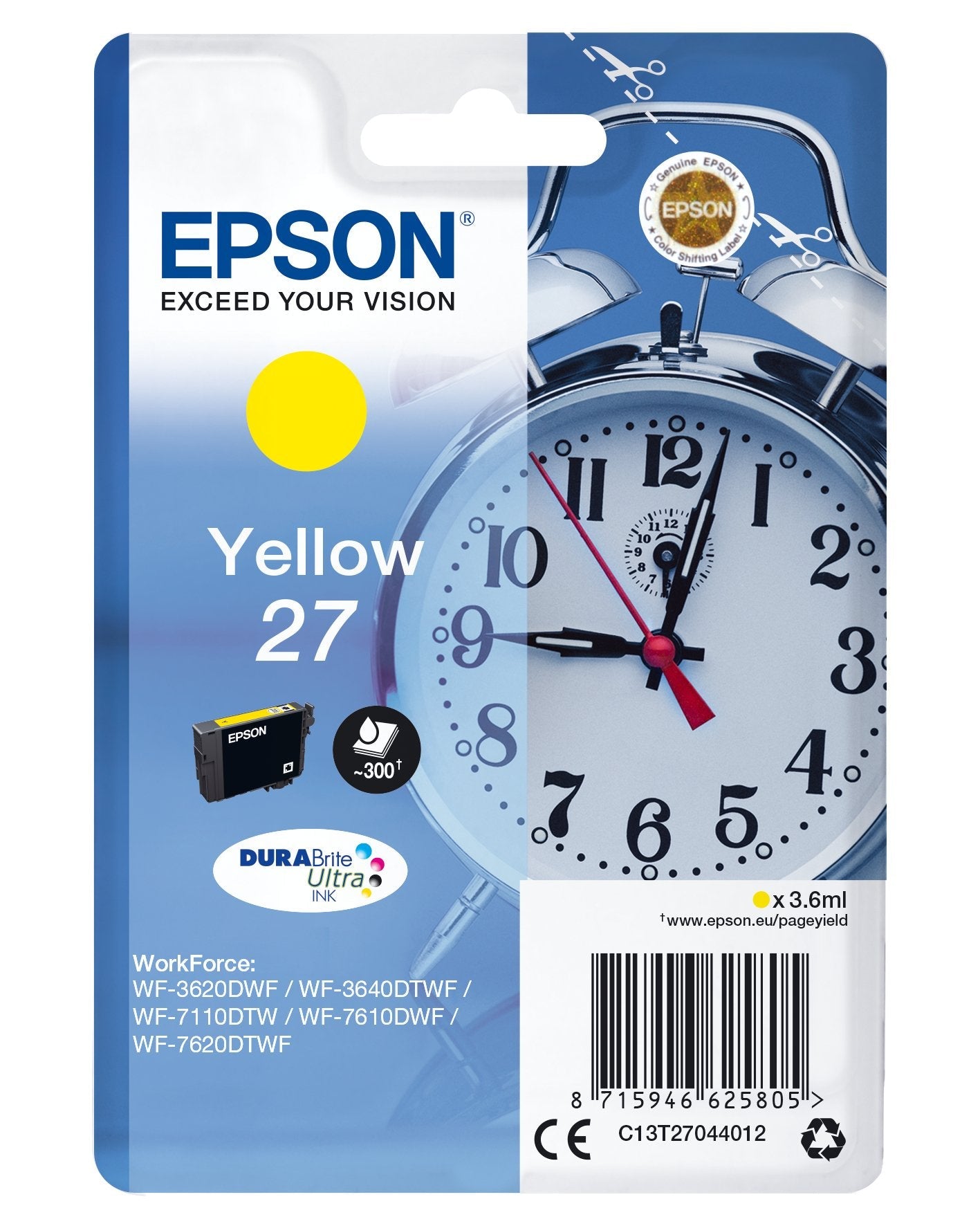 Cartucho Tinta Epson T270440 Amarillo Wf3000/Wf7000/ Despertador