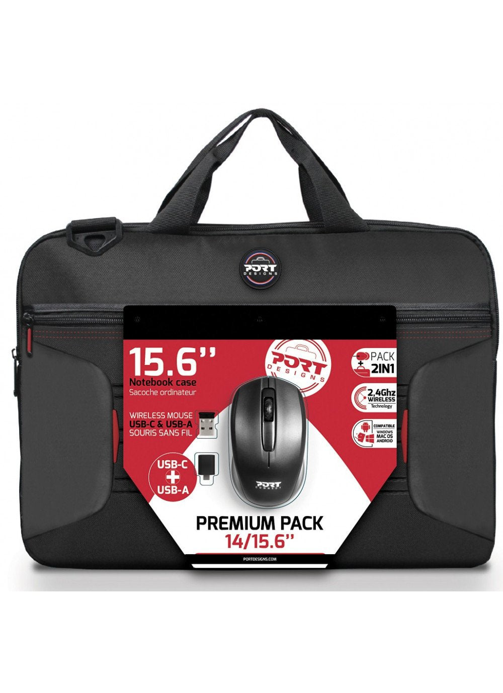 Port Designs 501873 Maletin + Raton Para Portátil 39,6 Cm (15.6") Negro