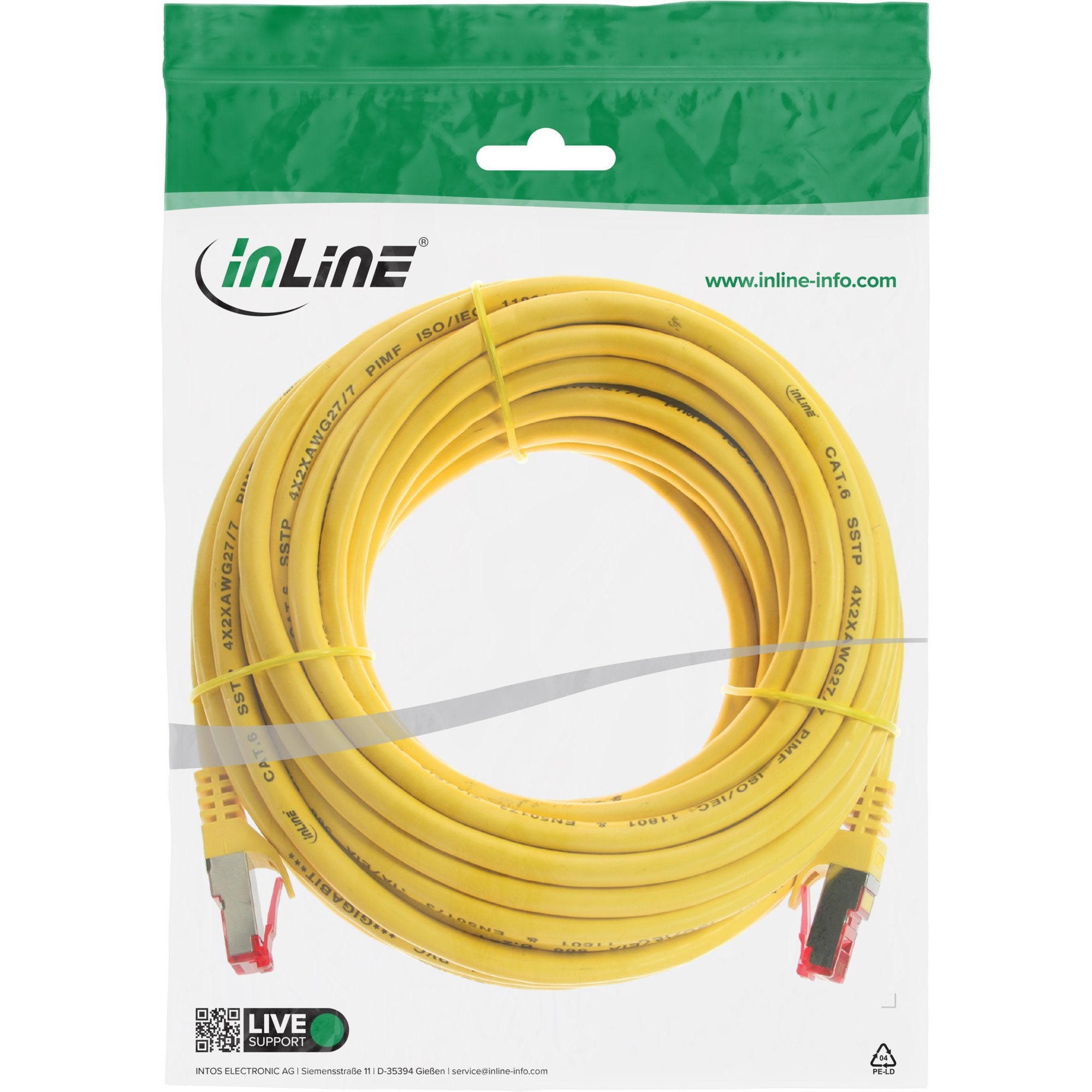 Cable De Red Inline S/Ftp Pimf Cat.6 250mhz Pvc Amarillo Cobre 20m