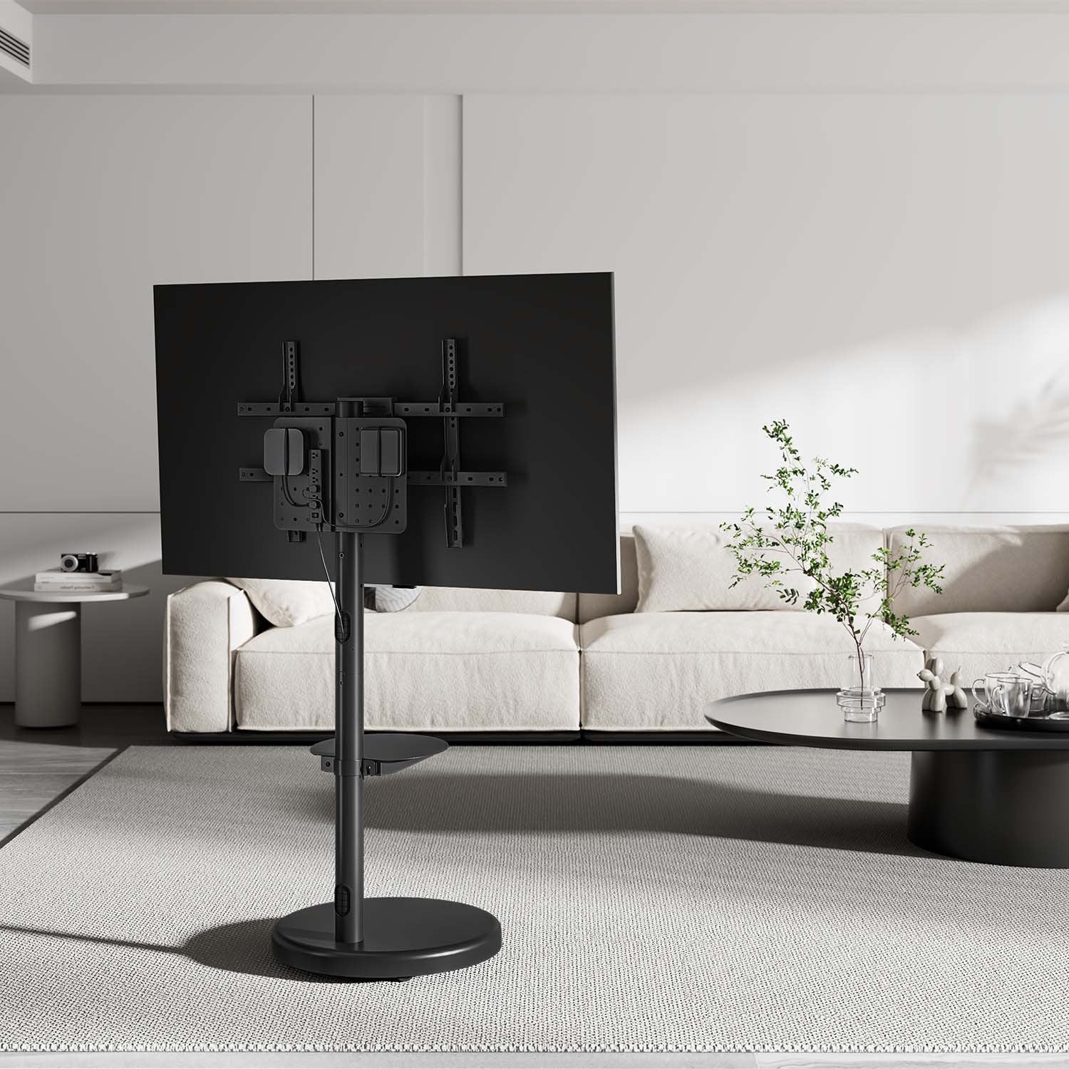 Aisens Soporte De Suelo Con Rueda, Bandeja Para Dvd Para Monitor/Tv 50kg De 37-86, Negro