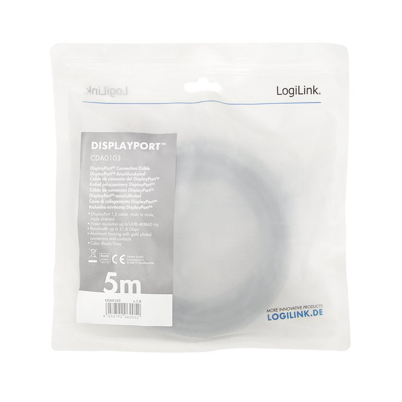 EAN 4052792062052 - LogiLink CDA0103 cable DisplayPort 5 m Negro, Gris imagen 3