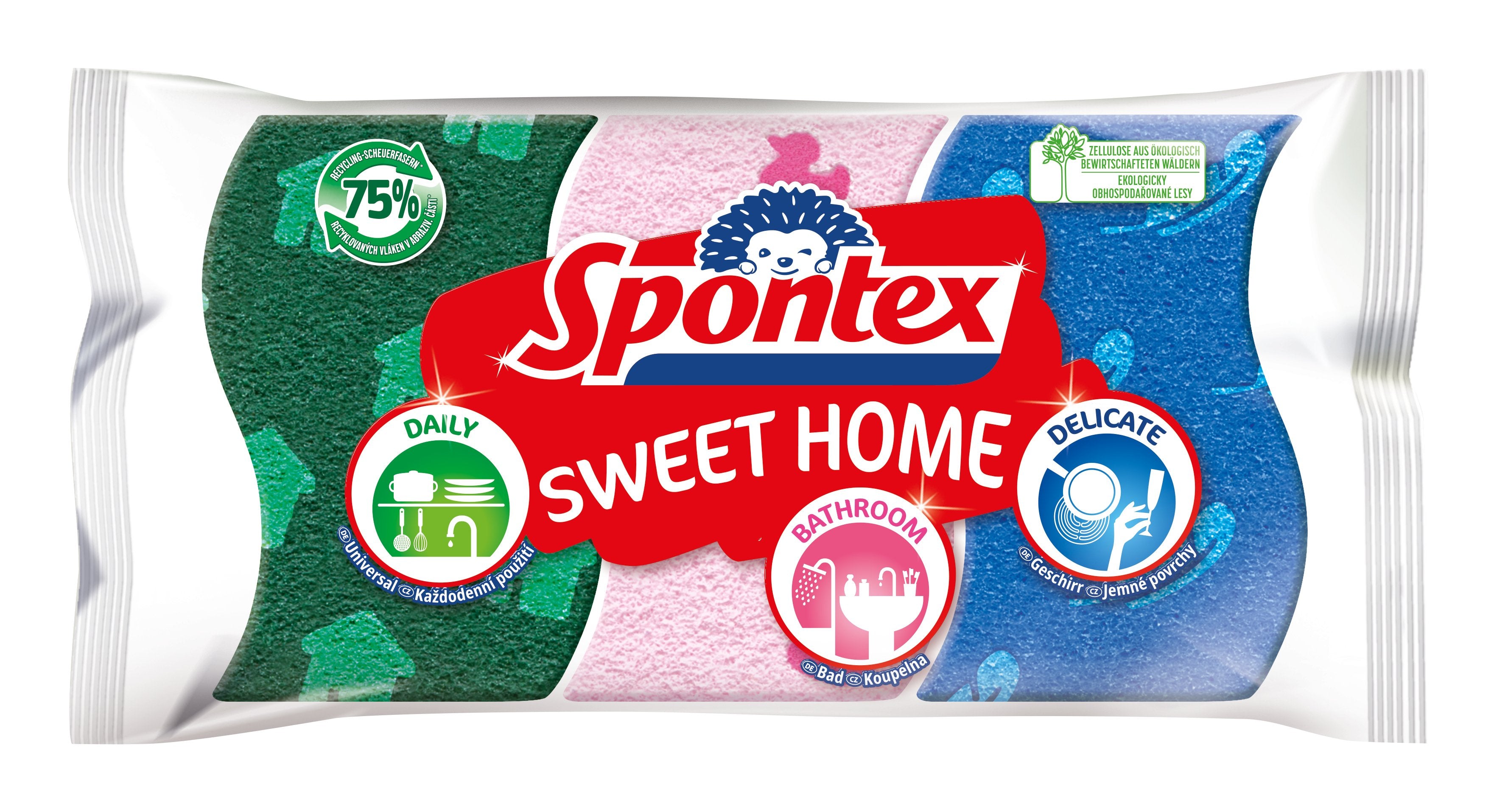 EAN 3384125000174 - Spontex 3384125000174 esponja Azul, Verde, Rosa 3 pieza(s) imagen 1