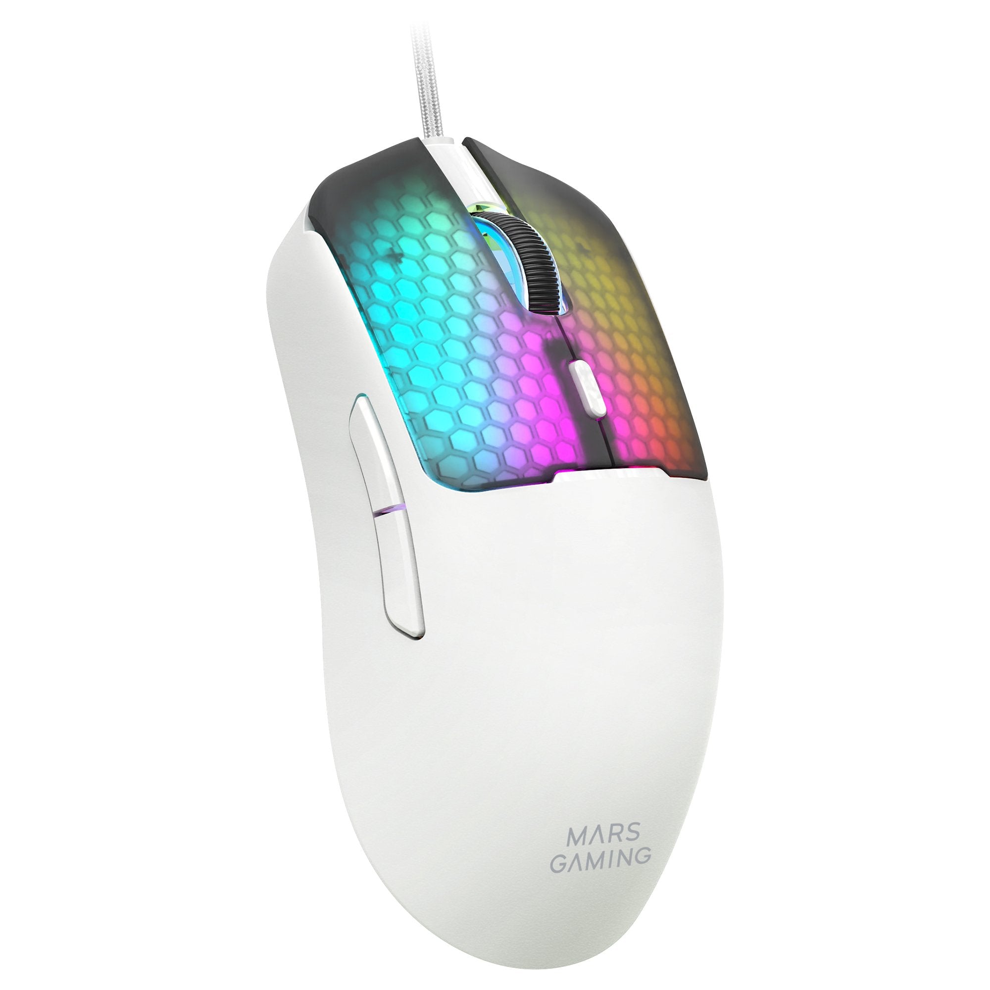 Mouse Mars Gaming Mm-Viperw Ultraligero 56g Cableado Usb 6 Botones 12800 Dpi Rgb Blanco