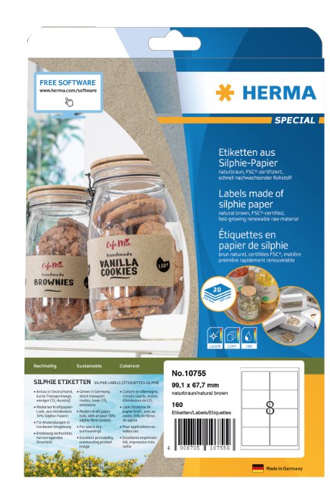 EAN 4008705107556 - HERMA 10755 etiqueta autoadhesiva Rectángulo Permanente Marrón 160 pieza(s) imagen 1