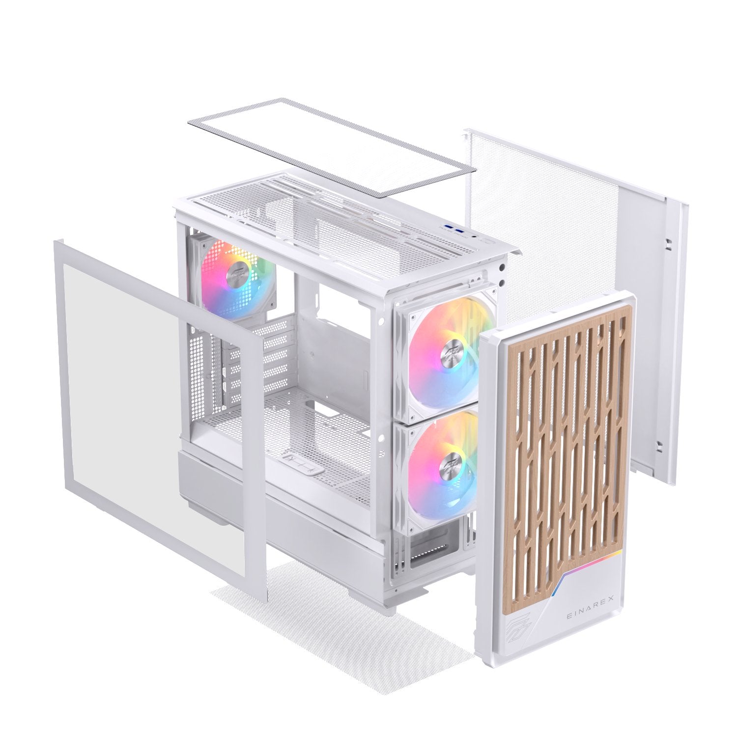 Caja Micro-Atx Semitorre Einarex Pm400 Rgb 3 Fans Blanca Excs-Pm-400r-W