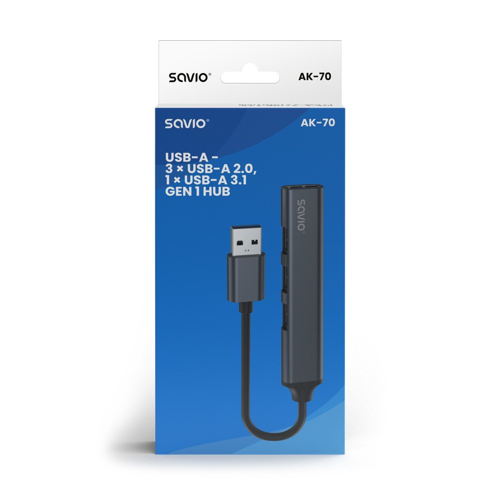 Concentrador Usb-A Savio Ak-70 - 3 × Usb-A 2.0, 1 × Usb-A 3.1 Gen 1, 4 En 1, 5 Gbps