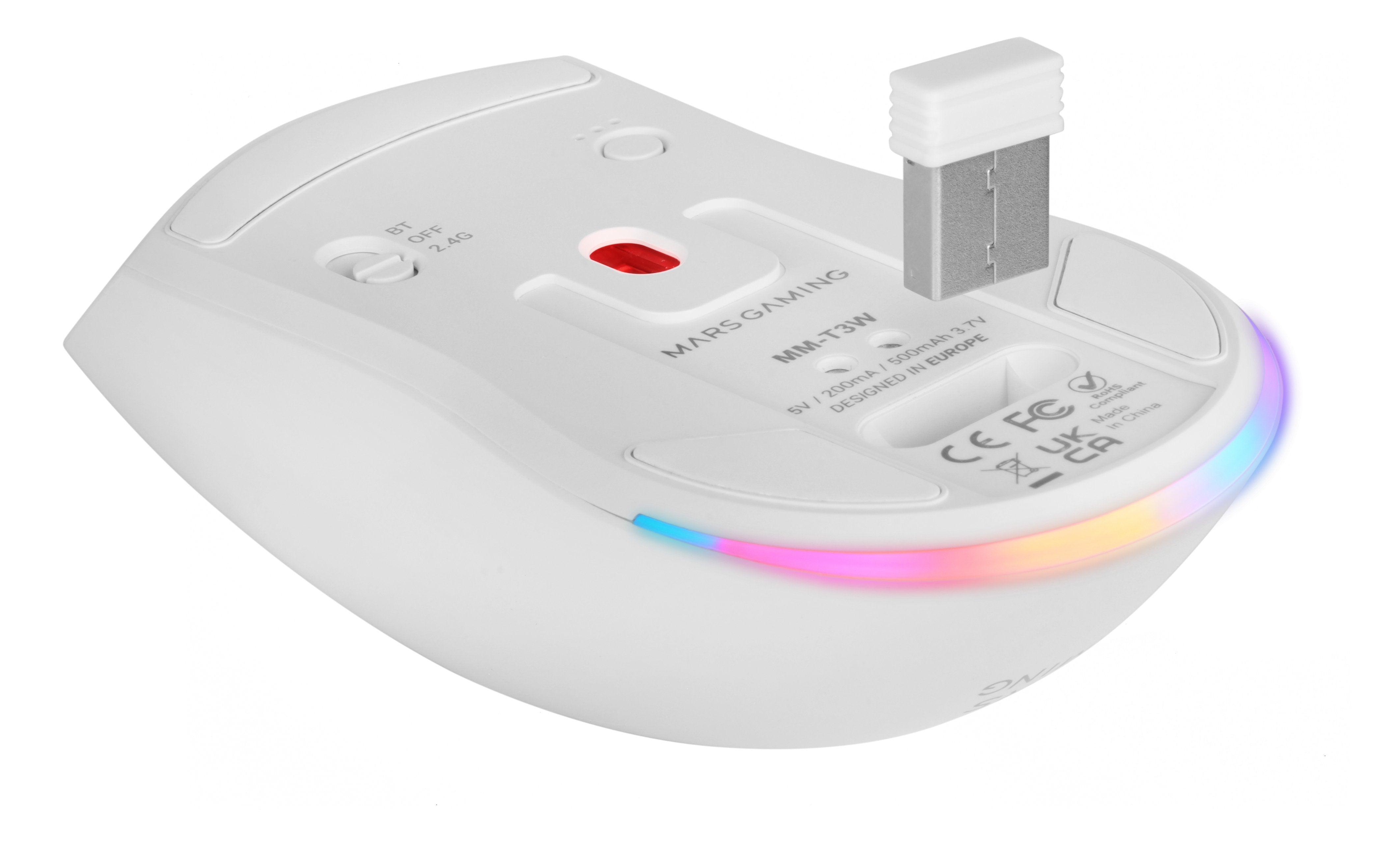 Raton Optico Mmt3 Rgb Blanco Mars Gaming Rgb Chroma/ Óptico/ 14400 Dpi/ Base De Carga/ Recargable Hasta 100h De Uso