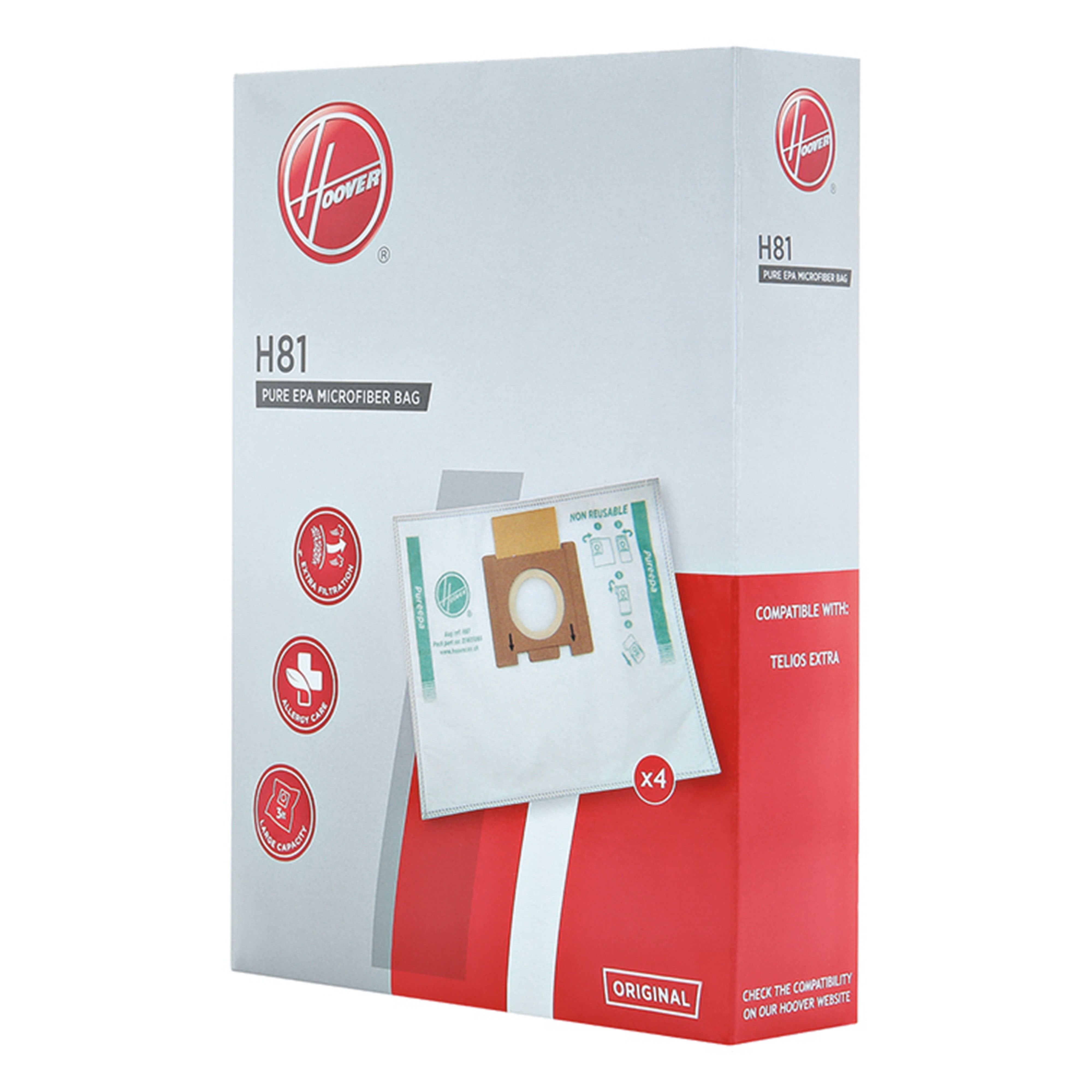 Bolsa Pure Hepa Hoover H81 Para Aspirador Telios Extra 4 Unidades