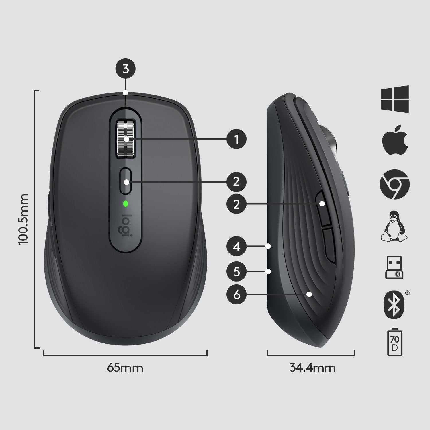 EAN 5099206092938 - Logitech MX Anywhere 3 ratón Viajes mano derecha RF Wireless + Bluetooth 4000 DPI imagen 7