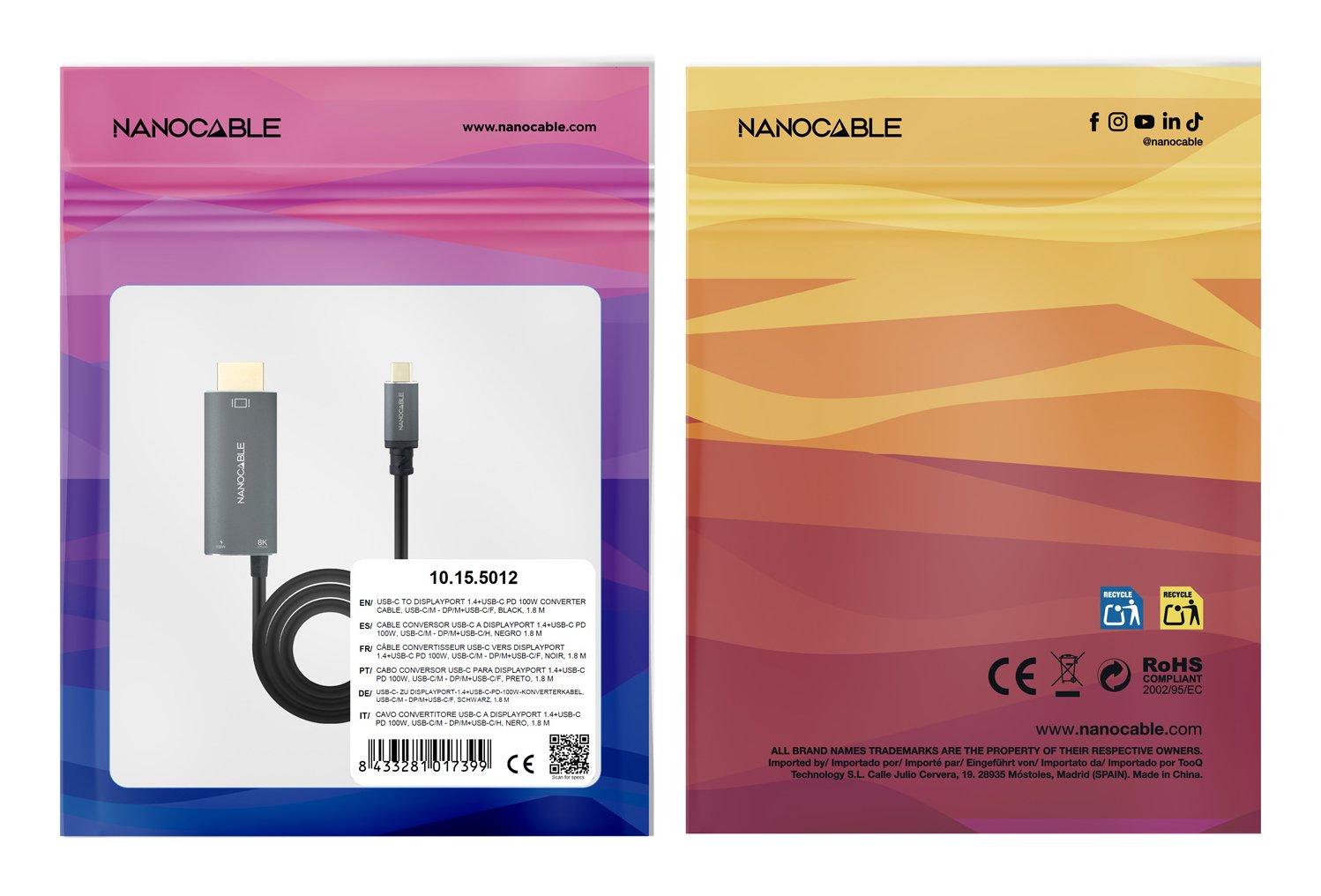 Cable Usb-C/M - Displayport/M+Usb-C/H, Negro 1.8 M