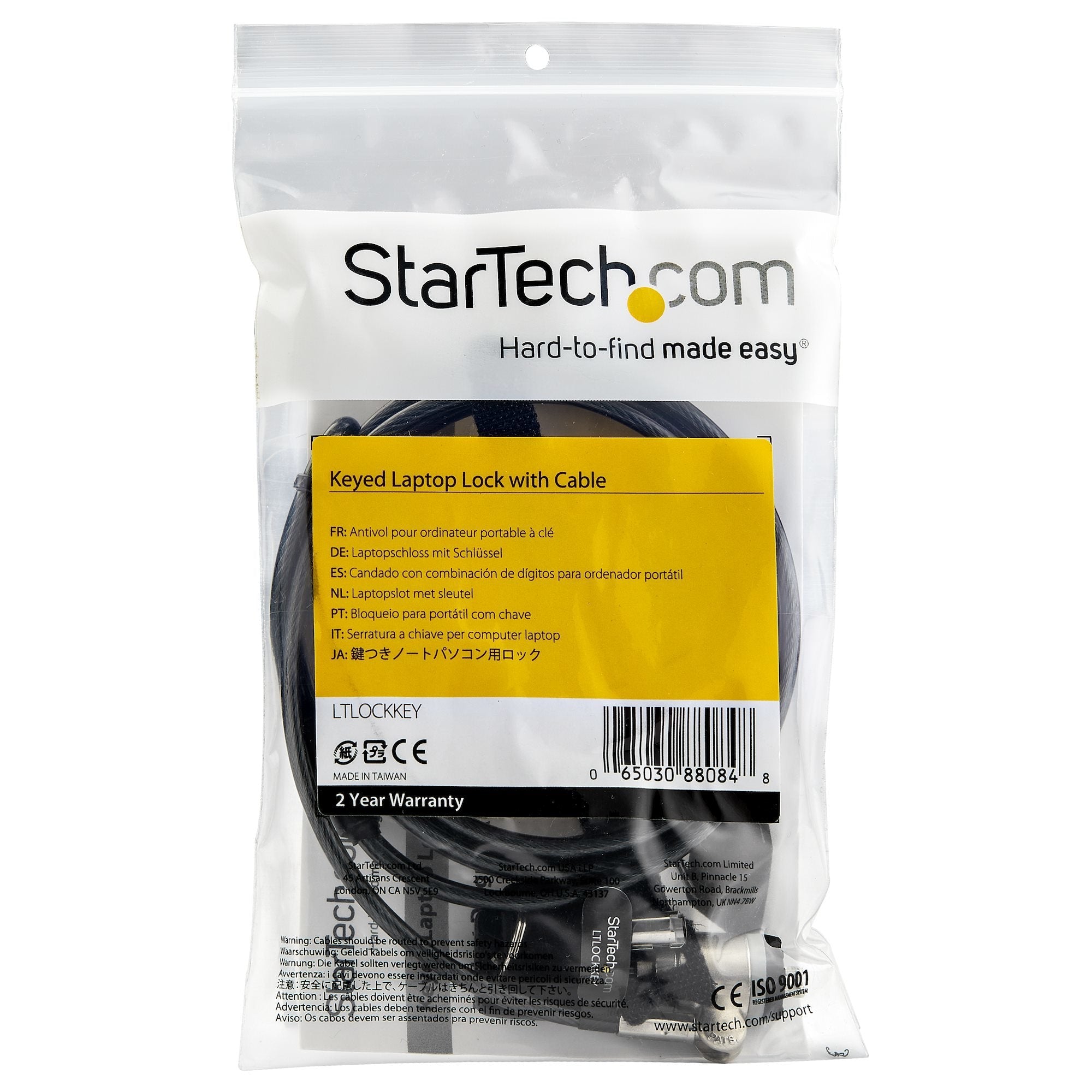Candado Startech.Com Con Cable Para Portátil - Con Traba De Ranura (Tipo K) - Con Llave