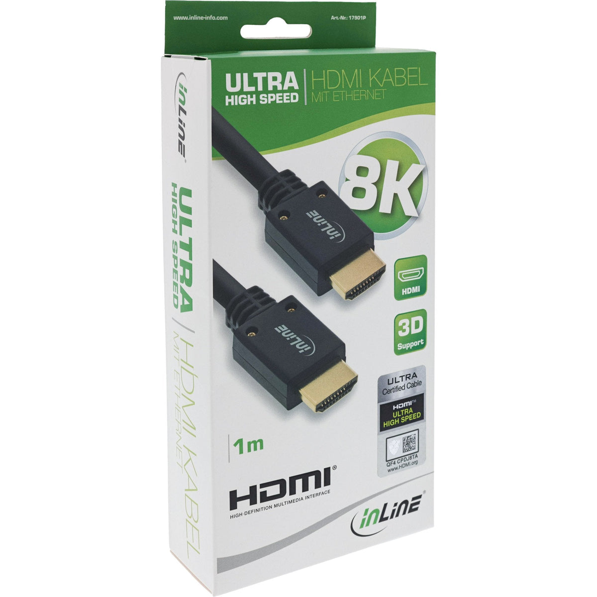 Cable Hdmi Ultra Inline M/M 8k4k, 1m Negro