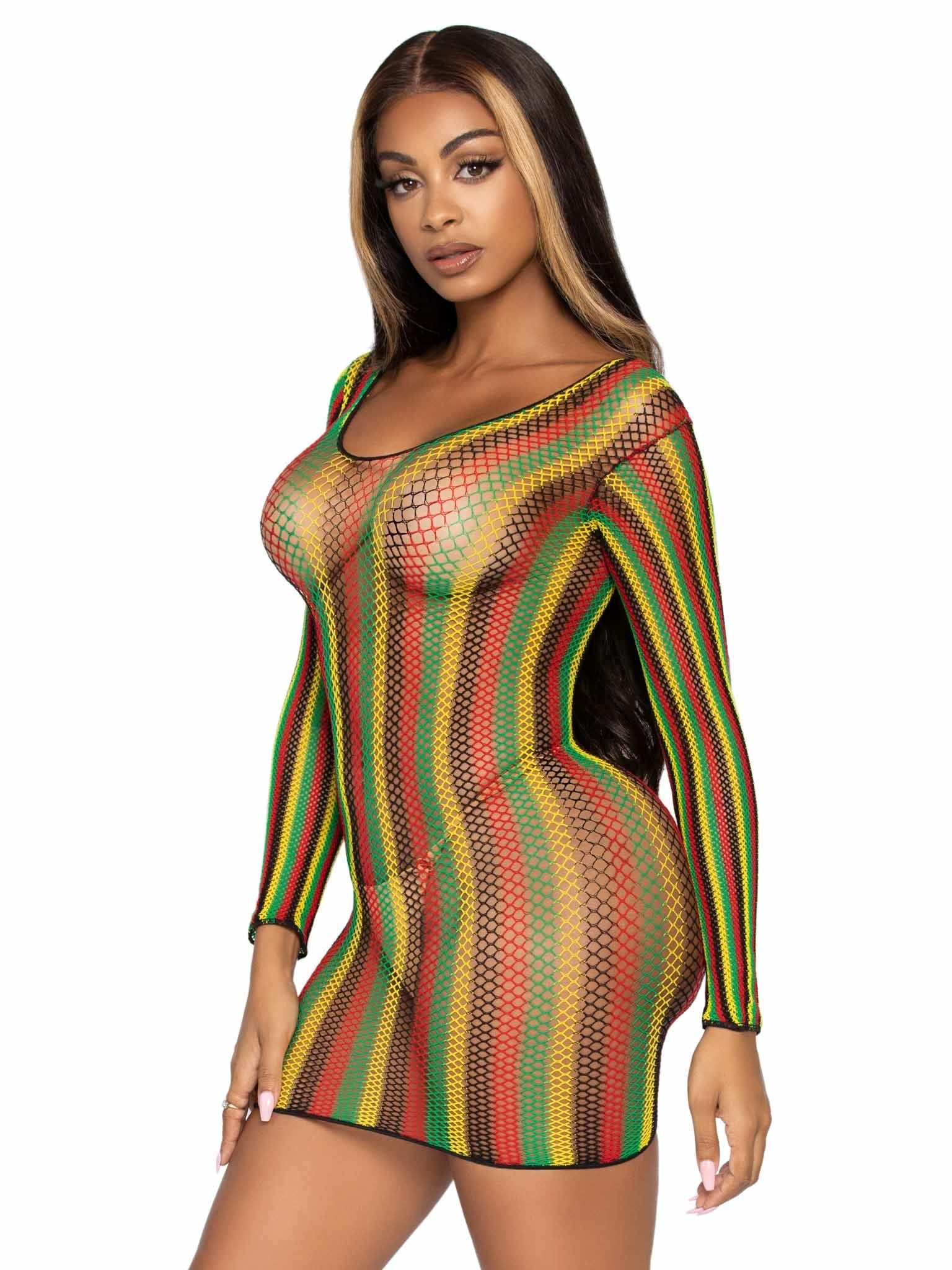 Leg Avenue - Minivestido De Red Rastas Talla Unica