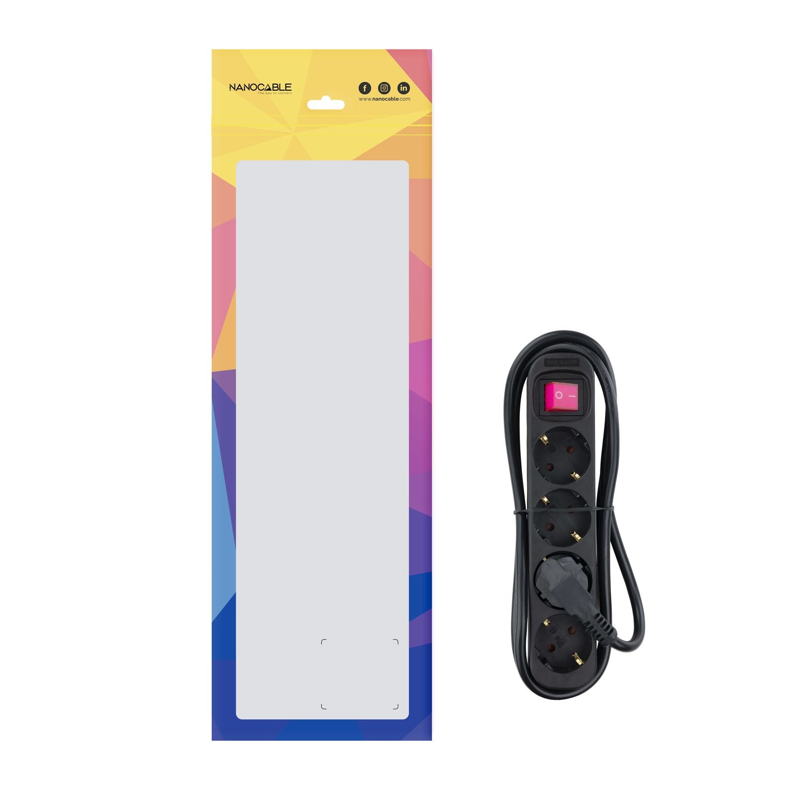 Nanocable Regleta De Proteccion Con 4 Shuckos - Cable De 1.40m - Interruptor On/Off - Negro