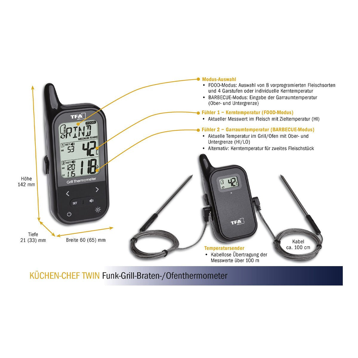 Tfa Termómetro Inalámbrico Para Horno Küchen-Chef Twin 14.1511.01