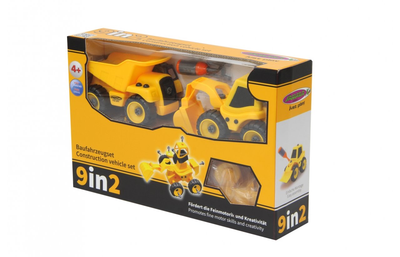 Jamara 405168 Juego De Vehículos De Construcción 9 En 2 9 Modelos Diferentes Con 2 Chasis, Multiherramienta Con Acoplamiento Antideslizante, Fácil De Desmontar Y Montar