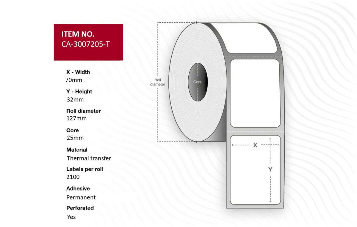Label 70 X 32mm, Core 25mm, Thermal Transfer, Coated,