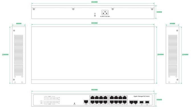 Managed Layer 2+ Switch, 16 Gigabit Ports, 2 Gigabit Sfp