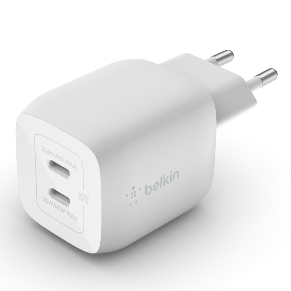 Cargador Domestico Belkin Wch011vfwh Doble Usb-C Gan Boost Charge Pro 45w (25w+20w)