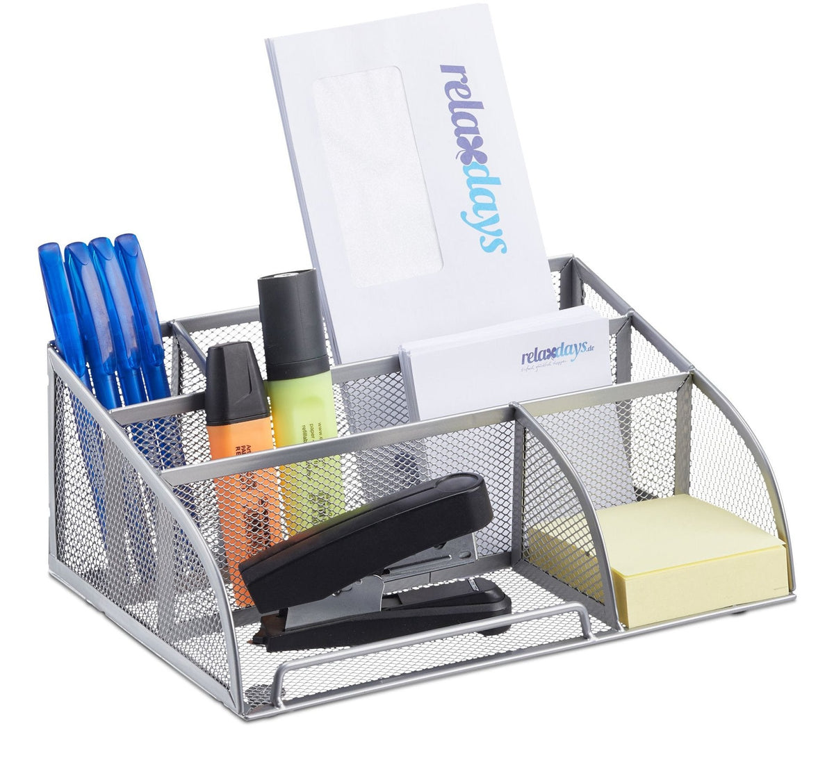 Relaxdays Escritorio-Organizer 5 Compartimentos, Metal Plateado
