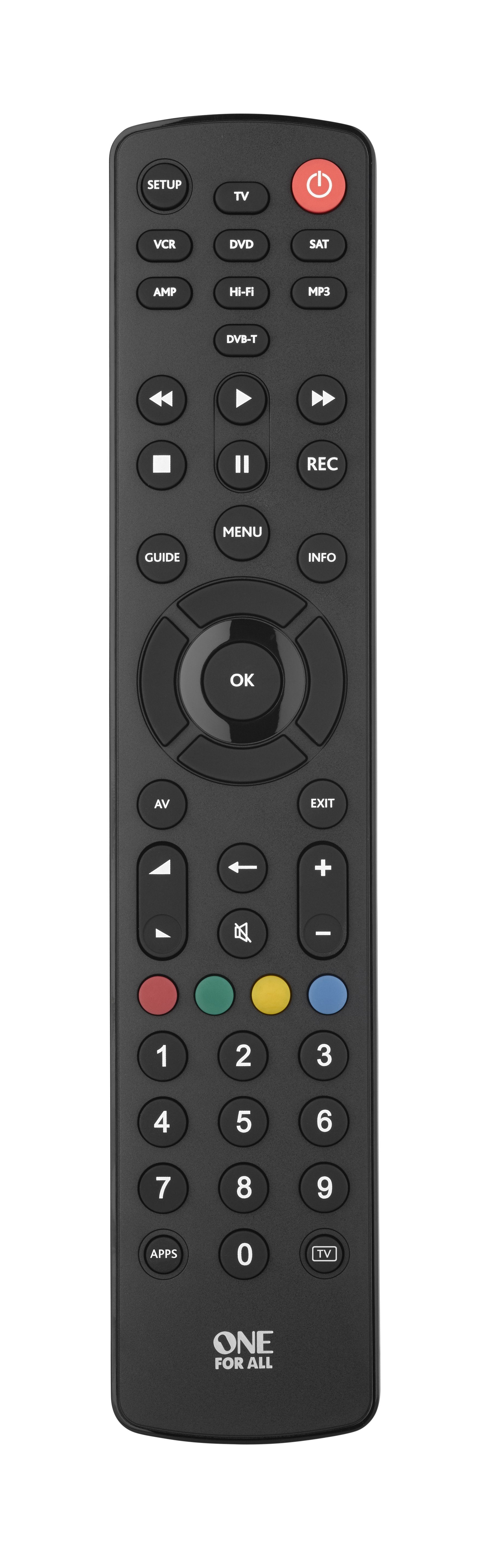 One For All Contour 8 Mando A Distancia Cable, Dtt, Dvd/Blu-Ray, Consola De Juegos, Sistema De Cine En Casa, Iptv, Sat, Tnt, Tv, Vcr Botones