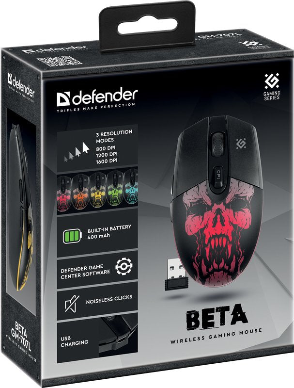 Ratón Defender Beta Gm-707l Juego Mano Derecha Rf Inalámbrico Óptico 1600 Dpi