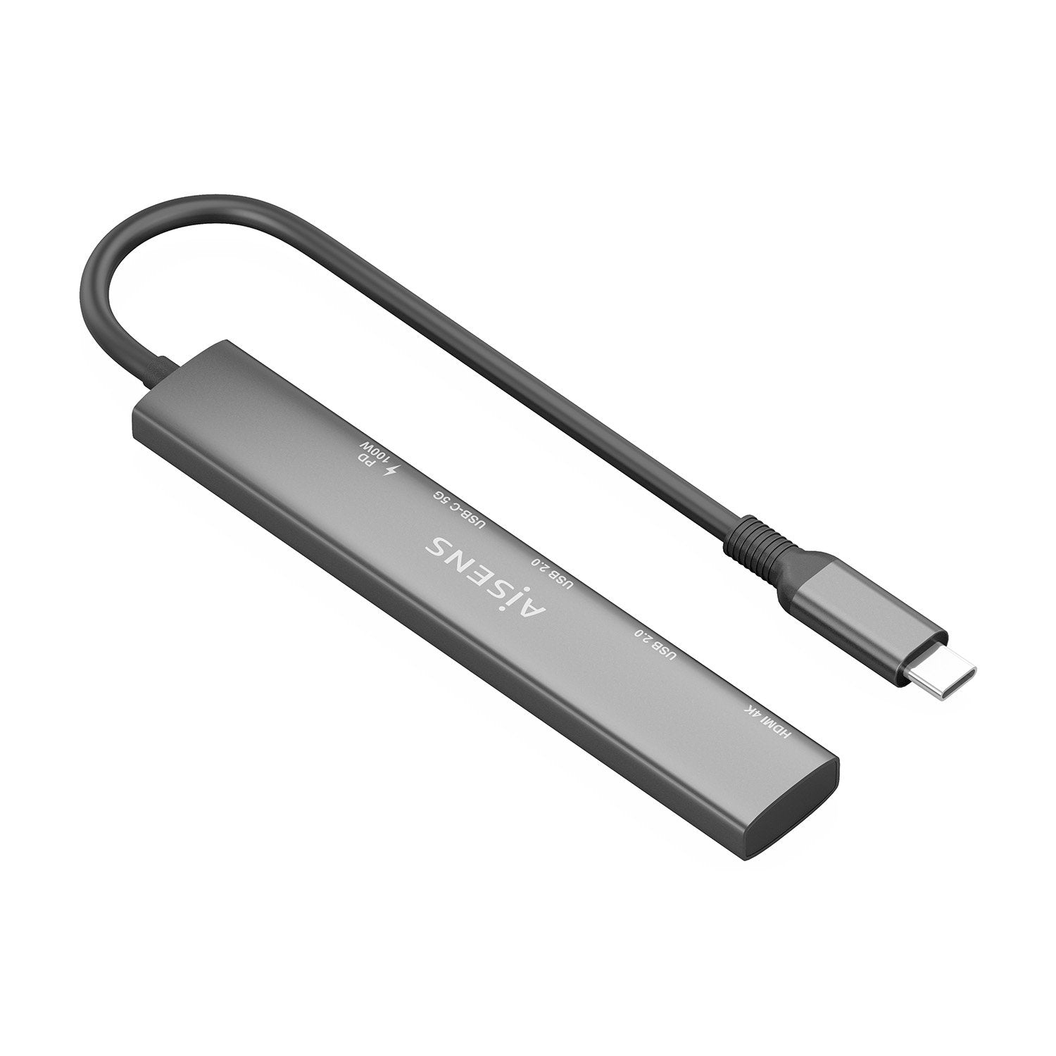 Aisens Usb-C Dock 5 En 1, Usb-C A 1xhdmi 2xusb-A 1xusb-C 1xusb-C Pd, Gris, 15cm