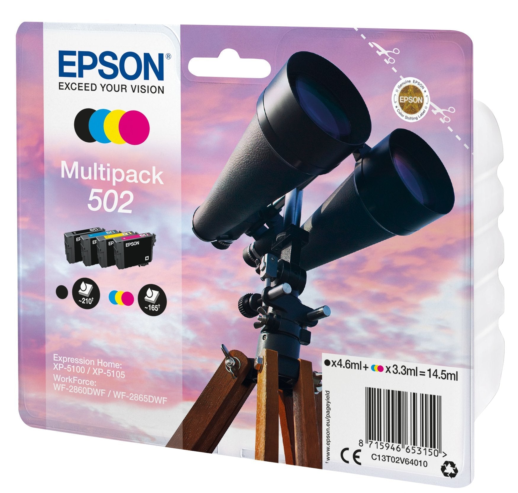 EAN 8715946653174 - Epson 502 cartucho de tinta 1 pieza(s) Original Rendimiento estándar Negro, Cian, Magenta, Amarillo imagen 2
