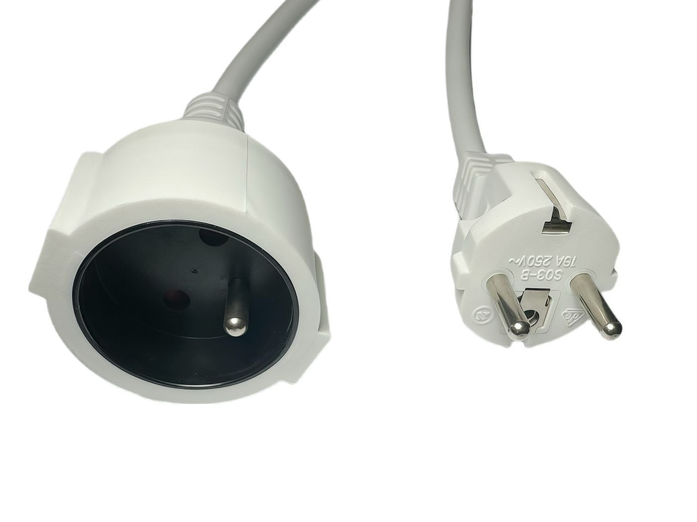 Power Extension Cord Eu To French Type E, 3m White