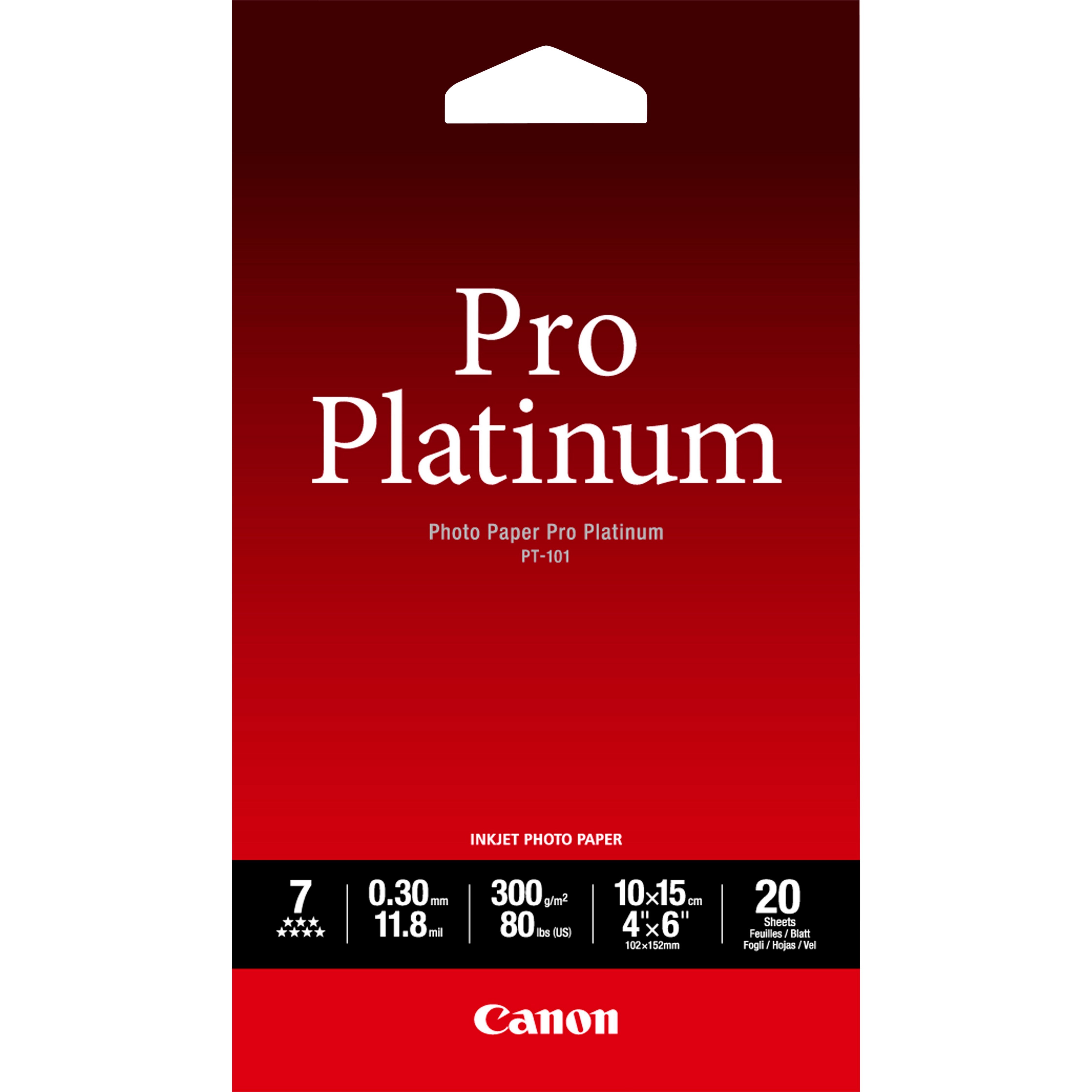 Canon Photo Paper Pro Platinum100 X 150 Mm300 G/M20 Hoja(S) Papel Fotogrfico Brillantepara Pixma Ip3600, Mp240, Mp480, Mp620, Mp980