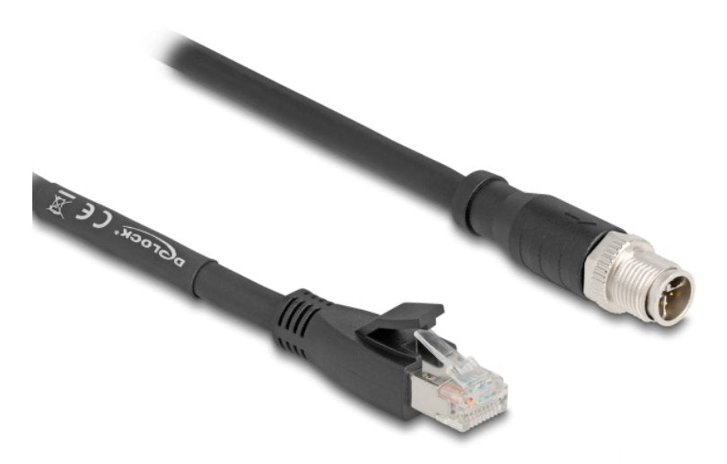 Delock M12 Cable X-Kodiert 8 Pin Stecker Zu Rj45 Stecker Cat.5e S Ftp Flexibel 3 M Schwarz
