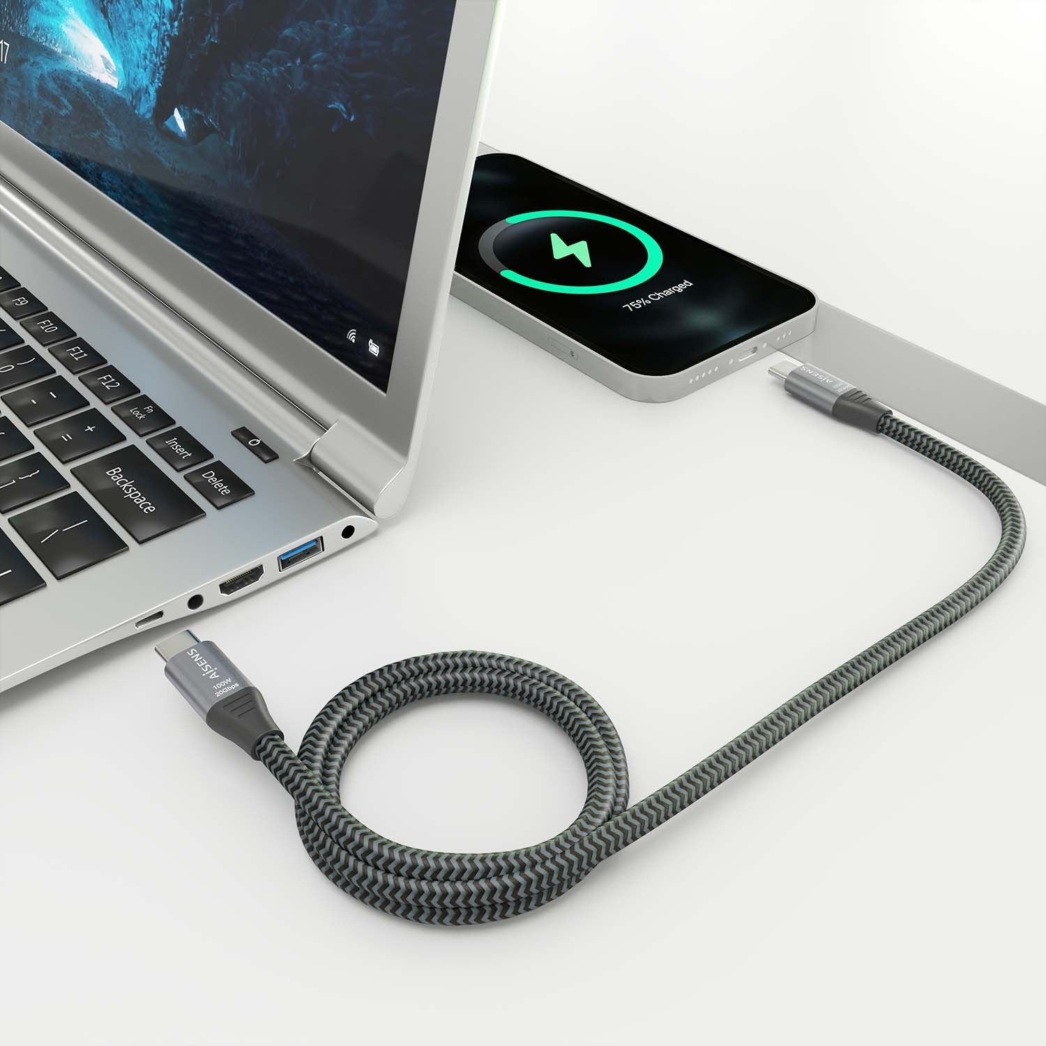 Aisens Cable Usb 3.2 Gen2x2 Aluminio 20gbps 8k@30hz 5a 100w E-Mark, Tipo Usb-C/M-Usb-C/M, Gris, 3.0m