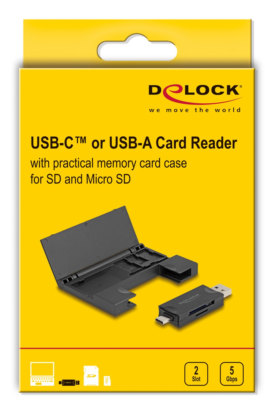 Delock Card Reader Usb 5 Gbps Usb Type-C Typ-A Für Sd Und Micro Sd Speicherkarten Mit Praktischem Speicherkarten Etui - Schwarz