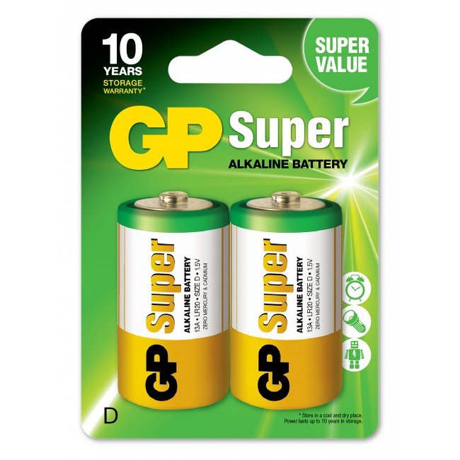 Gp Super Alkaline Pila Alcalina D Lr20 Blister*2