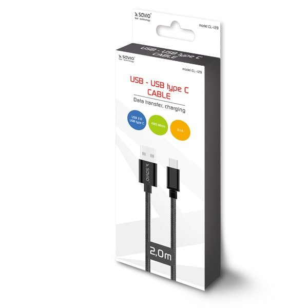 Savio Cl-129 Usb - Usb Type C Cable 2.1a, Braid, 2m