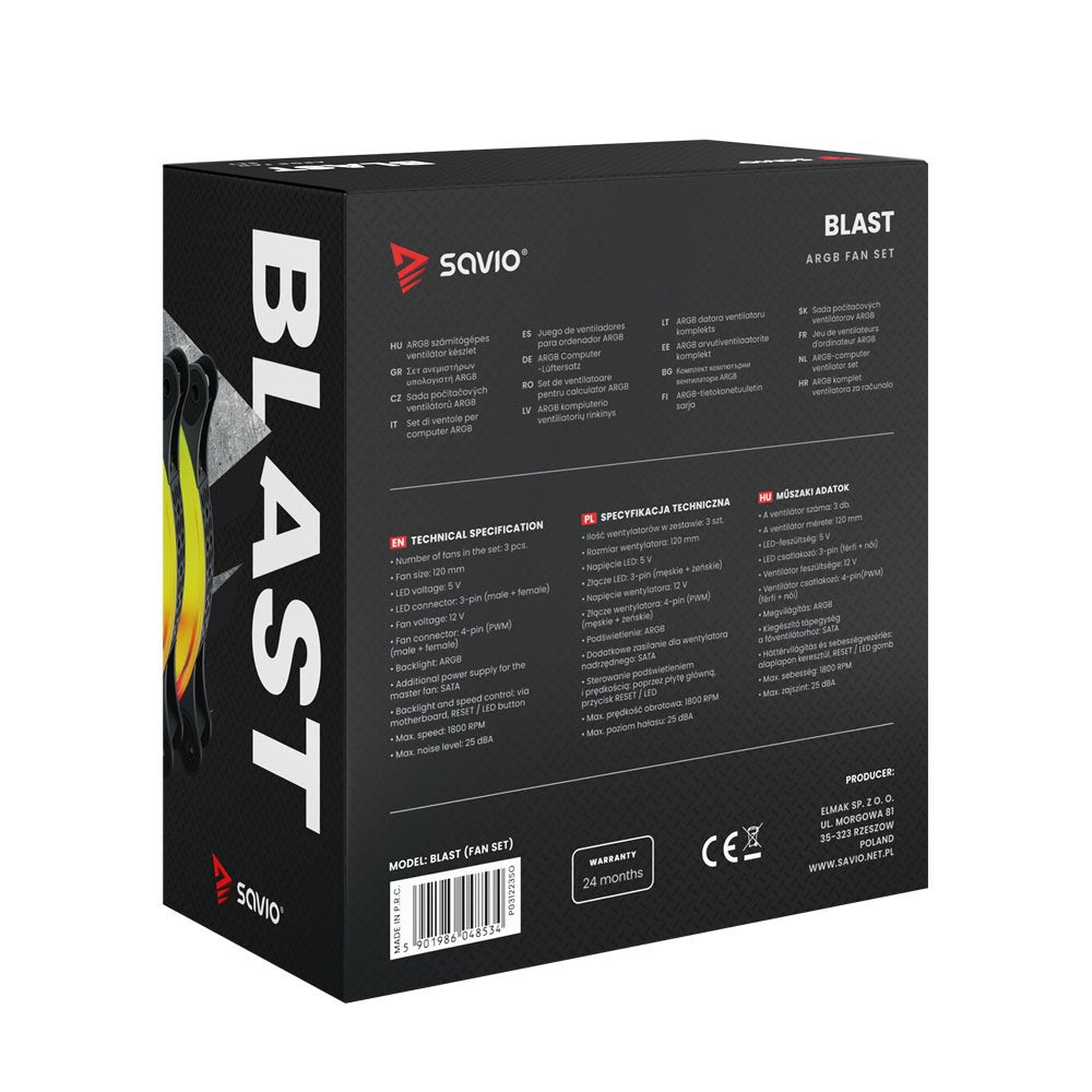 EAN 5901986048534 - Savio BLAST FAN SET sistema de refrigeración para ordenador Carcasa del ordenador Ventilador 12 cm Negro imagen 9