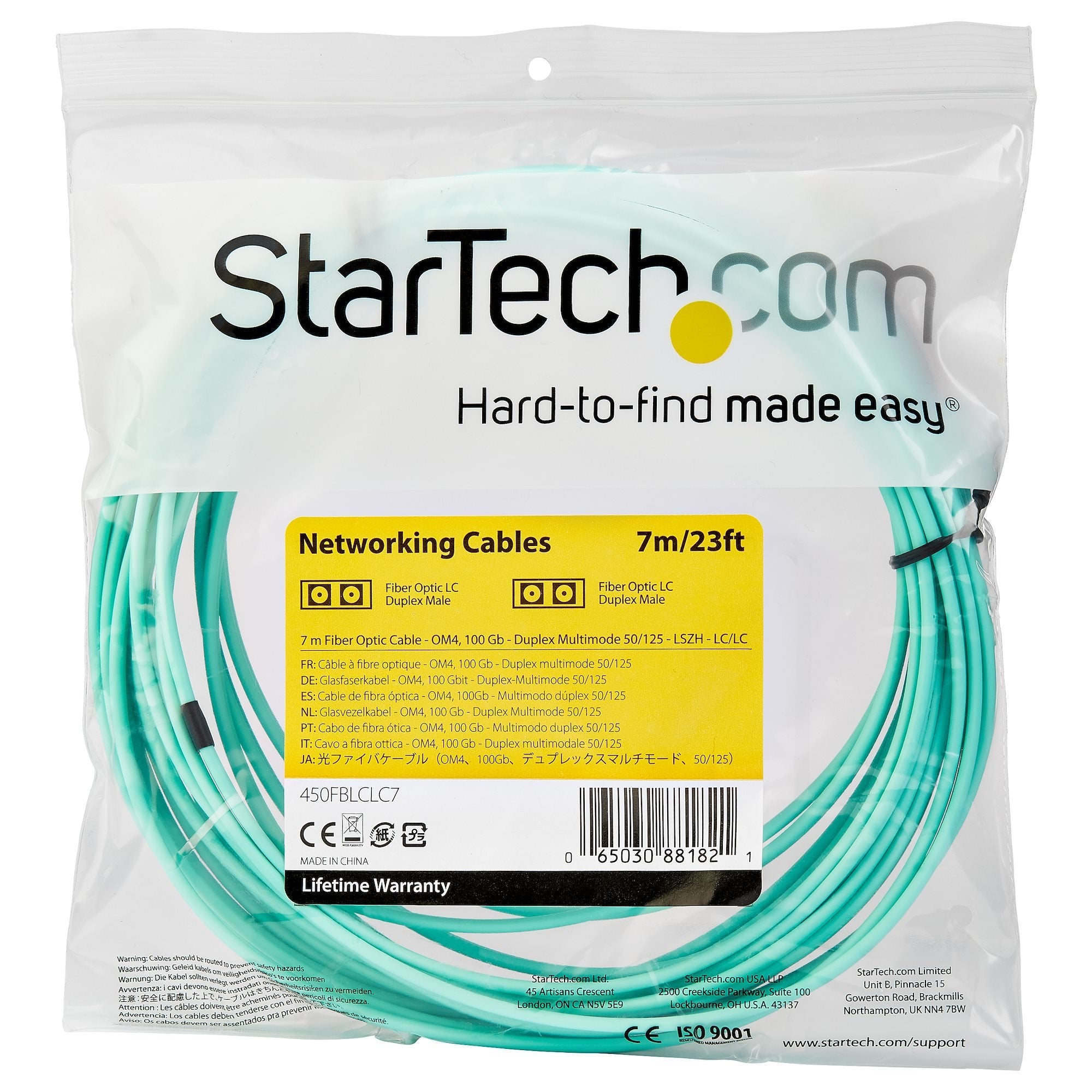 Startech.Com Cable De 7m De Fibra Óptica Multimodo Dúplex 50/125 Lc A Lc - Aqua - Om4 - Lszh