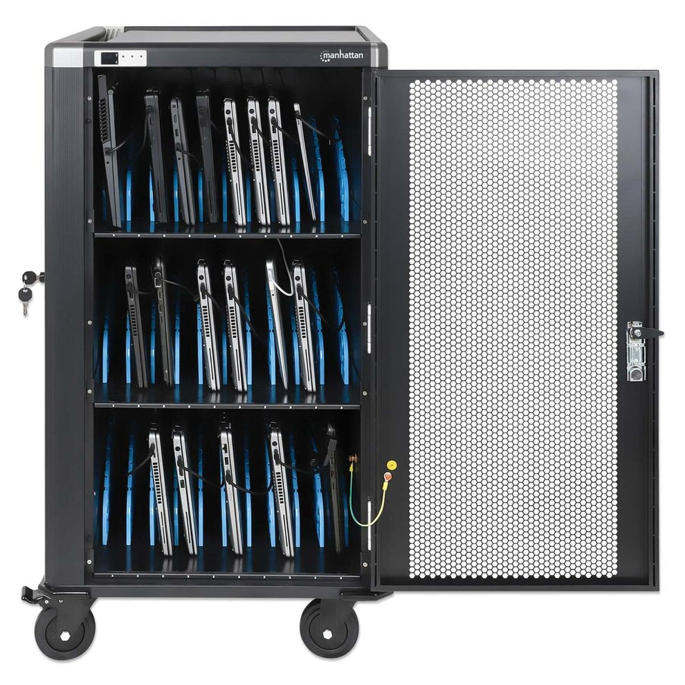 Manhattan Carro De Carga Para 30 Portátiles (Hasta 16"), Carga Mediante Adaptadores Ac (Eu) (Requiere Instalación De Cables De Alimentación De Los Dispositivos), Compatible Con Todos Los Portátiles, Ipad Y Macbook, Compartimentos 380×30×280