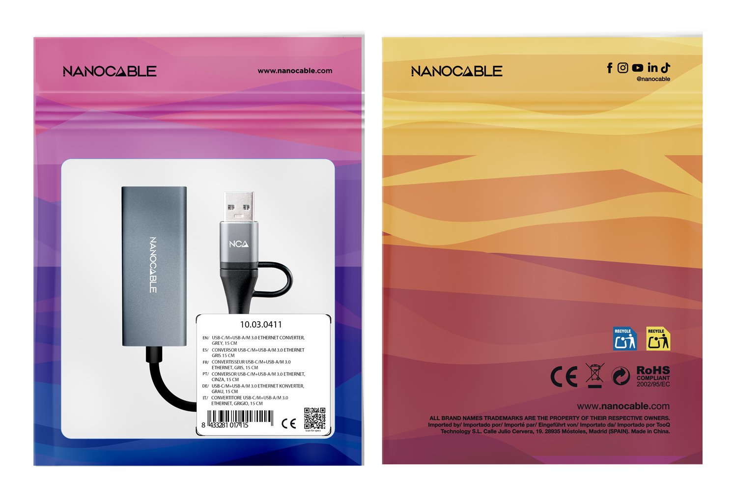 Adaptador Usb Macho + Usb Tipo-C Macho Rj45 Nanocable 10.03.0411 1000mbps