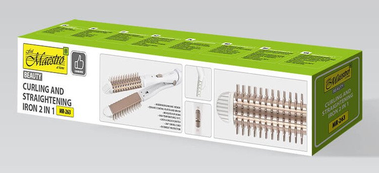EAN 4820268322395 - Maestro MR-263 Utensilio de peinado Cepillo alisador y rizador de pelo Caliente Blanco, Oro rosa 55 W imagen 5