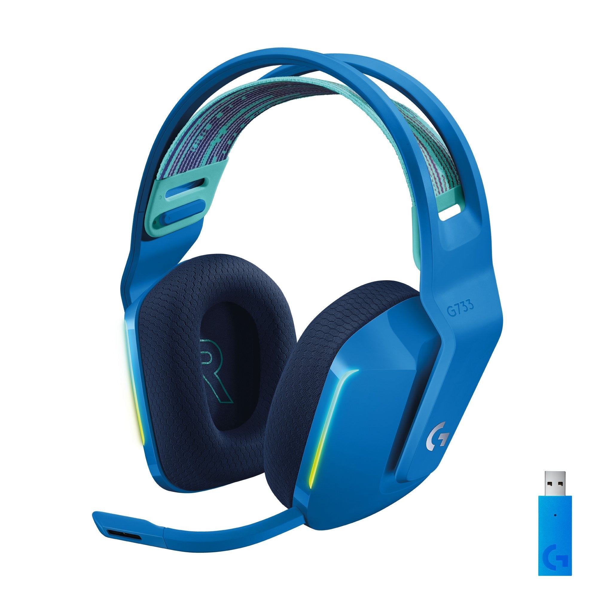 Logitech G733 Auriculares Gaming Inalambricos Dts 7.1 Con Microfono - Tecnologia Lightspeed - Iluminacion Rgb - Autonomia Hasta 29h - Microfono Extraible - Almohadillas Acolchadas - Controles En Auricular - Color Azul