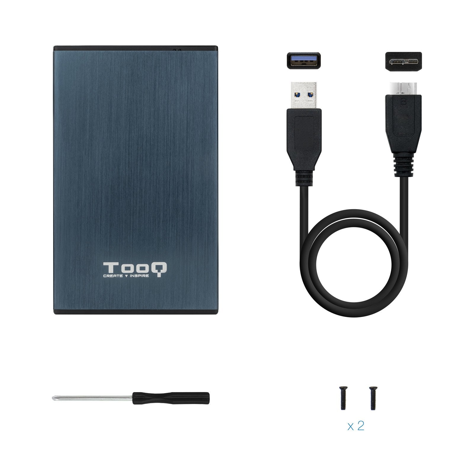 Tooq Carcasa Externa Hdd/Sdd 2.5" Hasta 9,5mm Sata Usb 3.0 - Azul Marino Metalizado