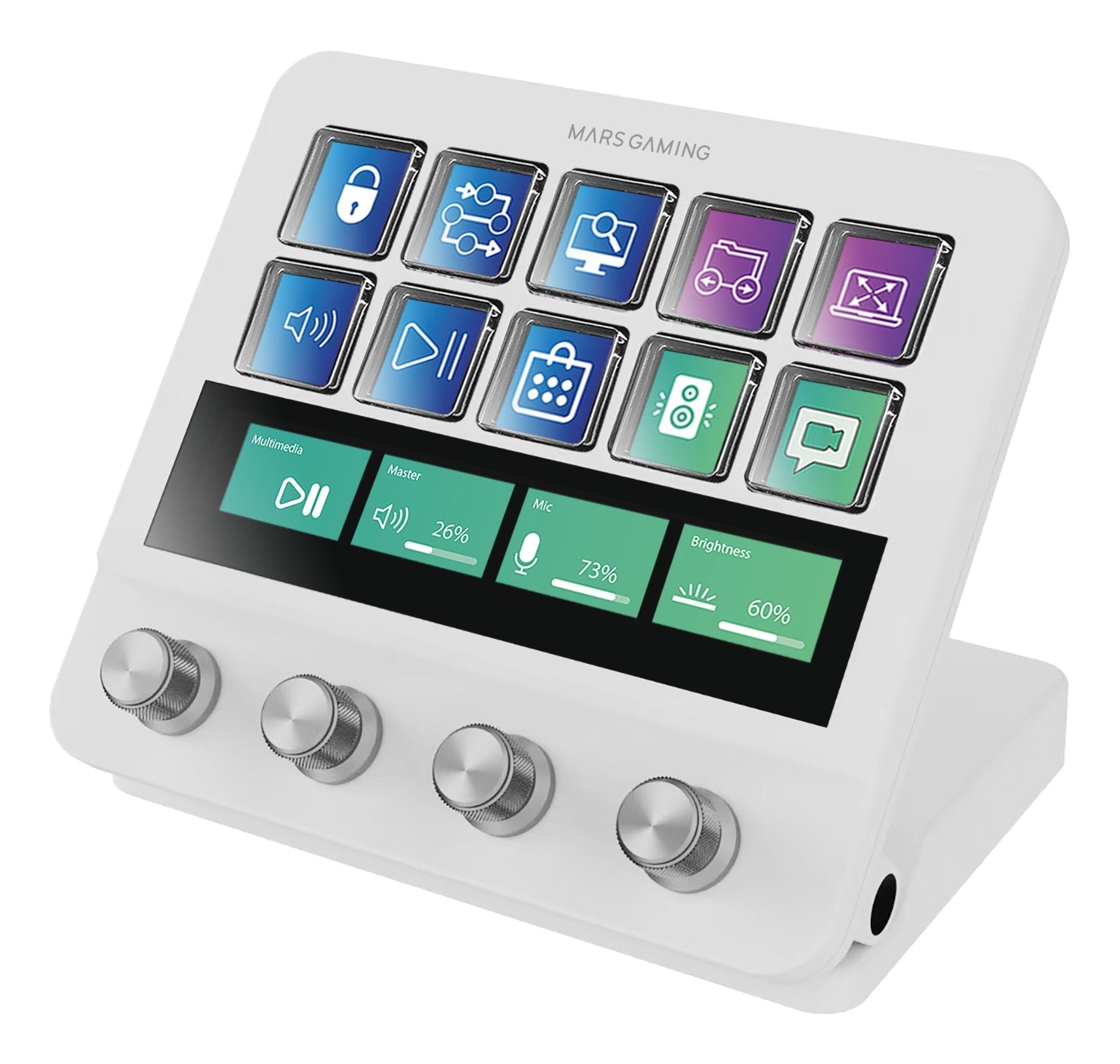 Plataforma De Control Msd-Pro Blanco Mars Gaming 10 Teclas Lcd Y 4 Diales Personalizables/ Hub Usb (2x Usb 3.0 + 1x Usb-C) Y Base Ajustable
